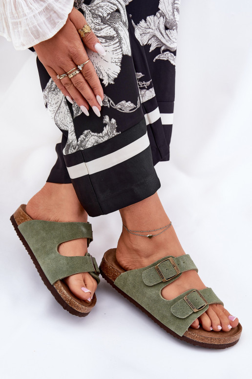 Zapatillas de ante para mujer. con hebillas Big Star RR274A393 color verde