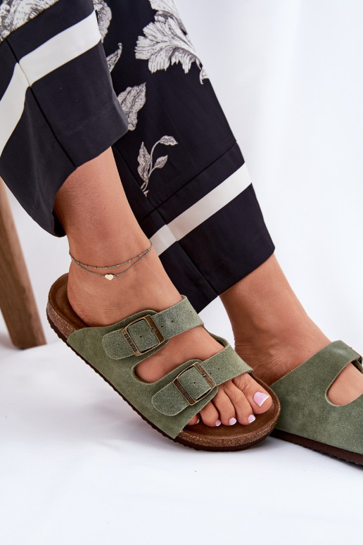 Zapatillas de ante para mujer. con hebillas Big Star RR274A393 color verde