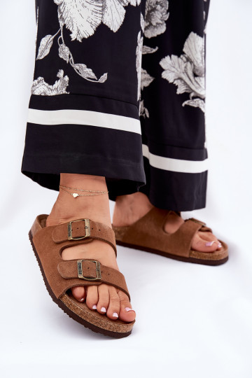 Zapatillas de casa de ante marrones con hebillas para mujer Big Star RR274A394
