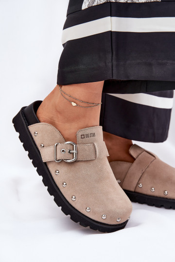 zapatillas de gamuza Zuecos Femenino con una plataforma Big Star RR274A376 beige