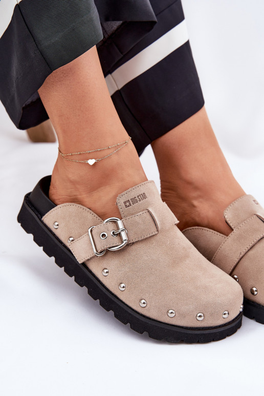 zapatillas de gamuza Zuecos Femenino con una plataforma Big Star RR274A376 beige
