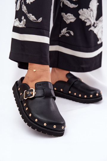 Zapatillas de cuero Zuecos Femenino con una plataforma Big Star RR274A378 de color negro