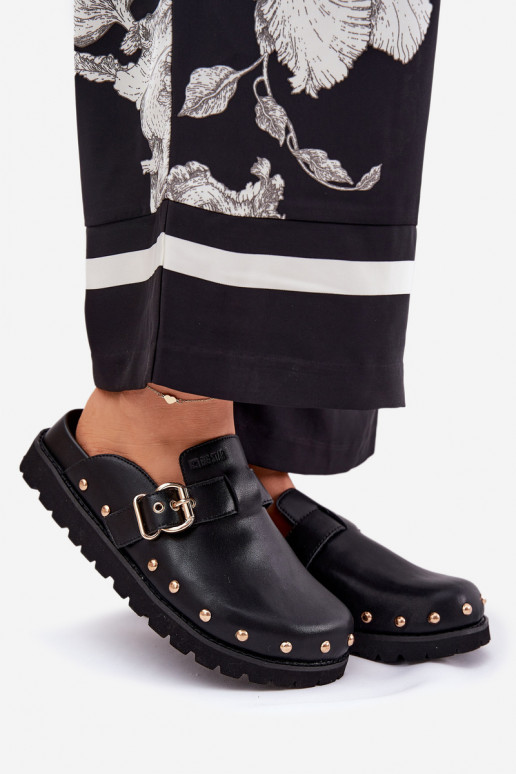 Zapatillas de cuero Zuecos Femenino con una plataforma Big Star RR274A378 de color negro