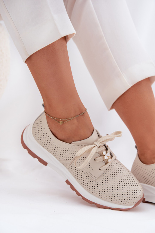 Piel zapatos Femenino Z Przypinką Artiker 54C1811 beige