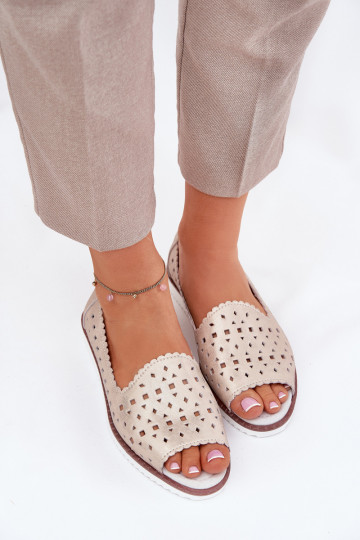 Piel Bailarinas caladas Z Odkrytymi Palcami S.Barski LR51-922 beige 2