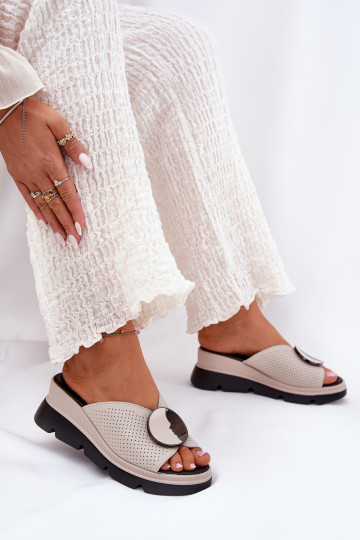 Zapatillas de cuero Femenino con adornos S.Barski LR51-662 beige