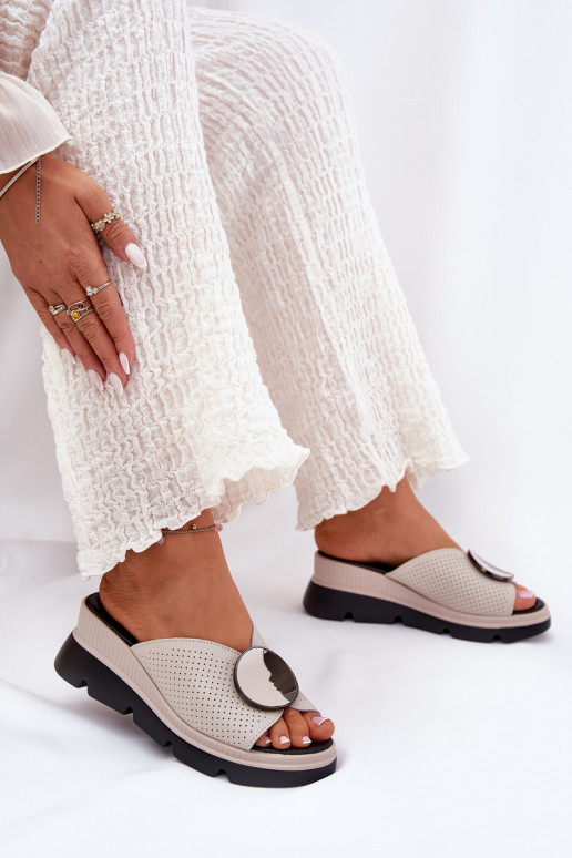 Zapatillas de cuero Femenino con adornos S.Barski LR51-662 beige