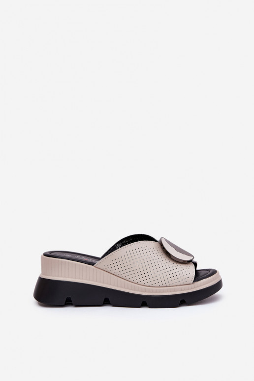 Zapatillas de cuero Femenino con adornos S.Barski LR51-662 beige