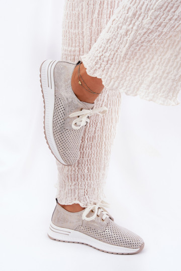Piel  zapatos Femenino con una plataforma Artiker 56C2113 beige-color dorado
