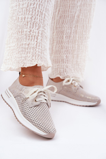 Piel  zapatos Femenino con una plataforma Artiker 56C2113 beige-color dorado 2