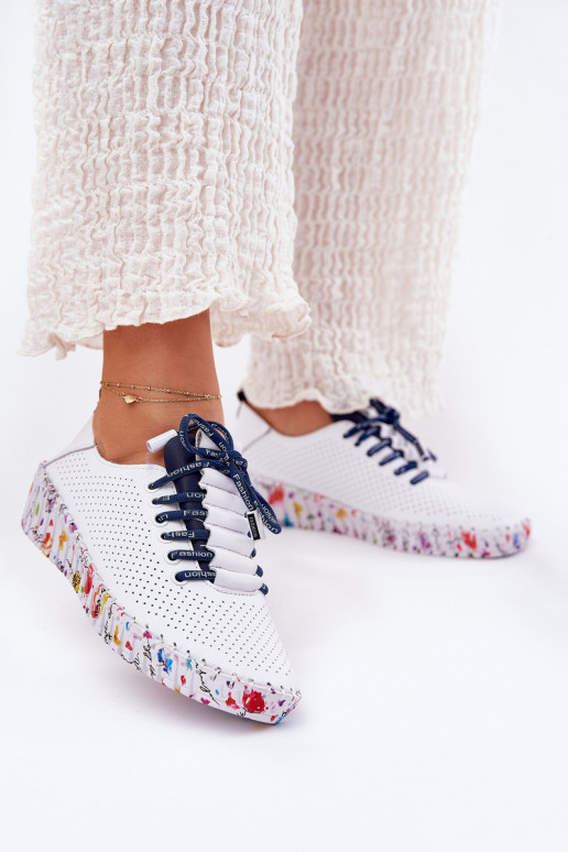 Piel zapatos Activado Estampadoj Platformie Artiker 52C1713 Blanco-azul oscuro