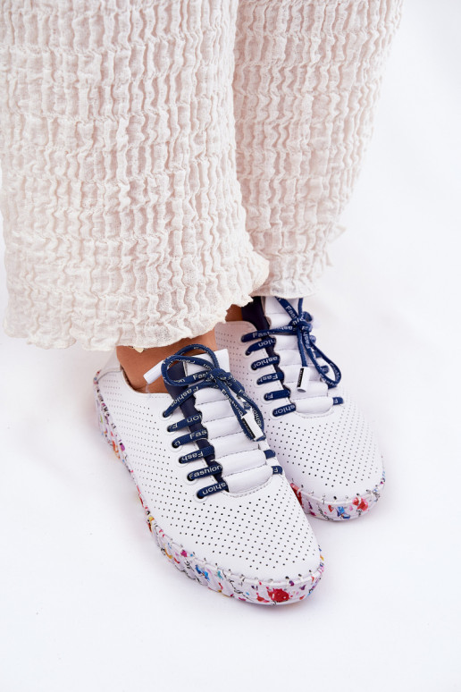 Piel zapatos Activado Estampadoj Platformie Artiker 52C1713 Blanco-azul oscuro