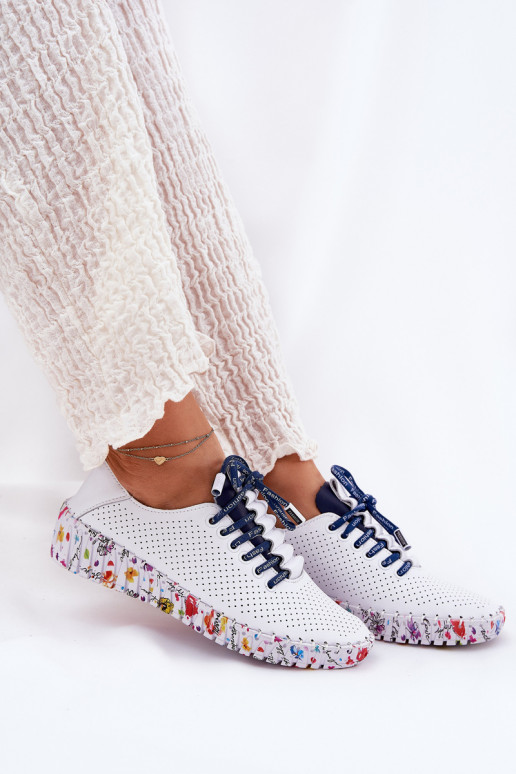 Piel zapatos Activado Estampadoj Platformie Artiker 52C1713 Blanco-azul oscuro