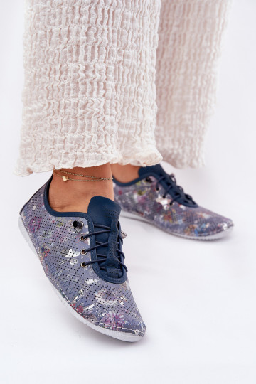 Zapatos de mujer de cuero azul con patrones Artiker 56C2691