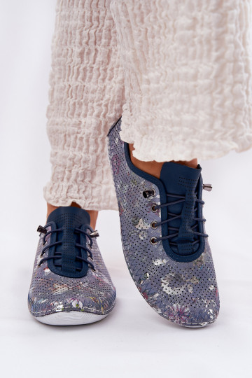 Zapatos de mujer de cuero azul con patrones Artiker 56C2691 2
