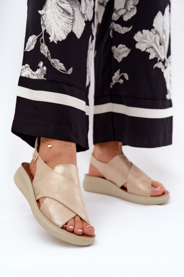 Sandalias de mujer de cuero ecológico color dorado Tosmelia 2