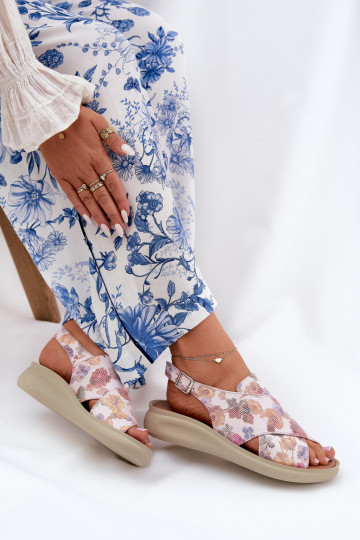 Sandalias de mujer de cuero ecológico con flores Colores diferentes Tosmelia