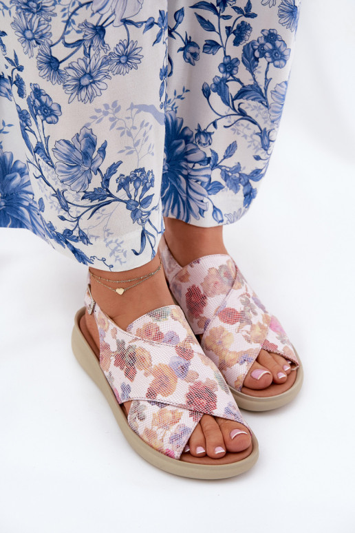 Sandalias de mujer de cuero ecológico con flores Colores diferentes Tosmelia