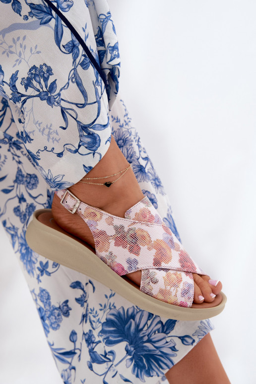 Sandalias de mujer de cuero ecológico con flores Colores diferentes Tosmelia