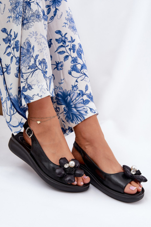 Sandalias de mujer Con decoraciones con floresem de color negro Divonne
