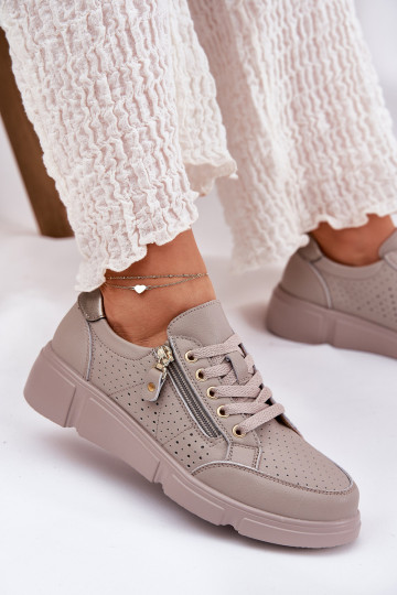 Piel zapatillas Zapatillas modelo zapatos. con una plataforma con cremalleras Vinceza 88019 beige