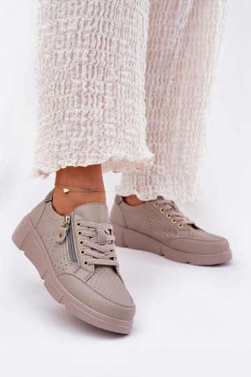 Piel zapatillas Zapatillas modelo zapatos. con una plataforma con cremalleras Vinceza 88019 beige 2