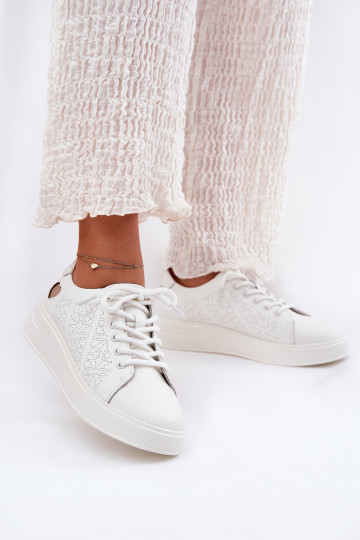Zapatillas de deporte de cuero blancas con plataforma Vinceza 88018 2