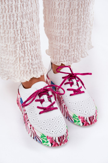 Piel Zapatillas modelo zapatos. Femenino Activado Estampadoj Platformie Vinceza 88017 el color blanco