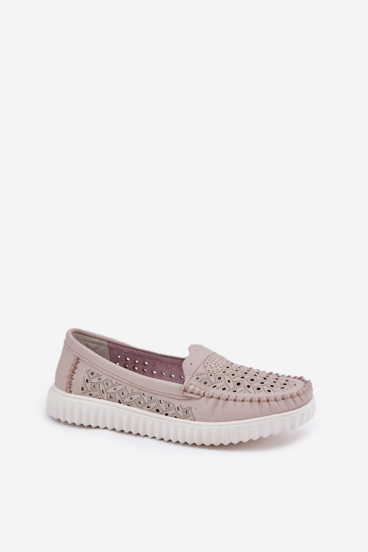 Piel mocasines de mujer con elementos calados Vinceza 88028 beige