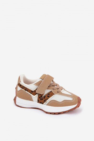 Zapatillas deportivas color arena para niños con velcro, estampado de leopardo, Tezzu