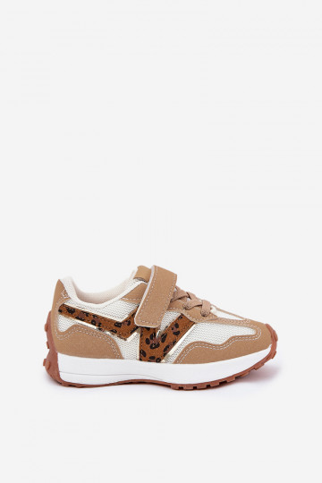 Zapatillas deportivas color arena para niños con velcro, estampado de leopardo, Tezzu 2
