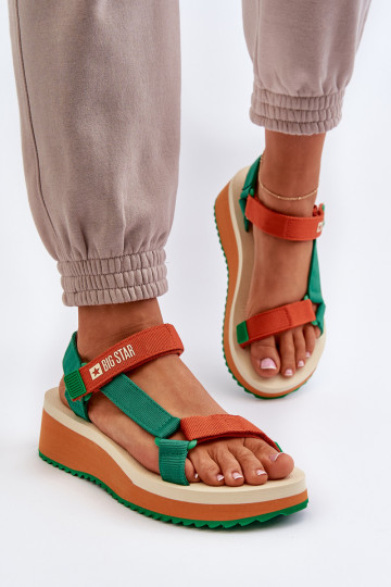 Sandalias de mujer con una plataforma I Koturnie Big Star NN274A053 verde-color naranja 2