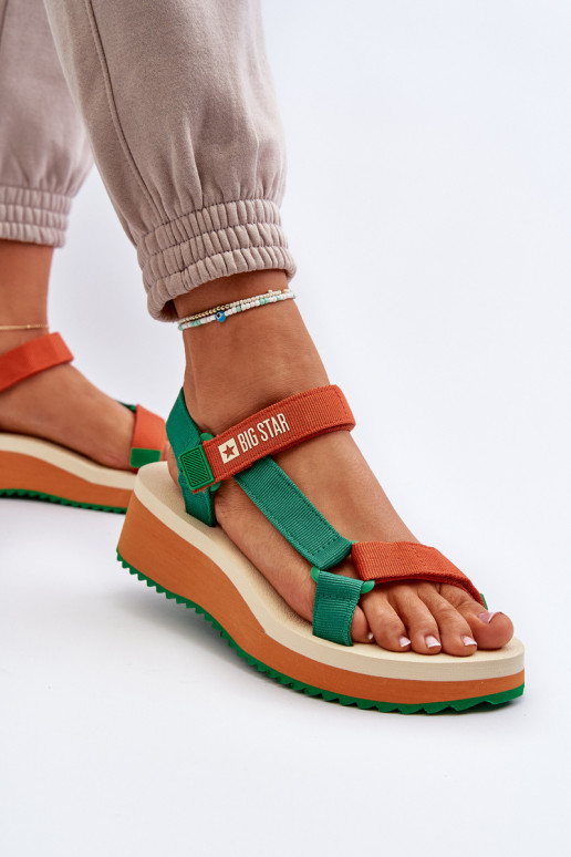 Sandalias de mujer con una plataforma I Koturnie Big Star NN274A053 verde-color naranja Sandalias de mujer con una plataforma I Koturnie Big Star NN274A053 verde-color naranja
