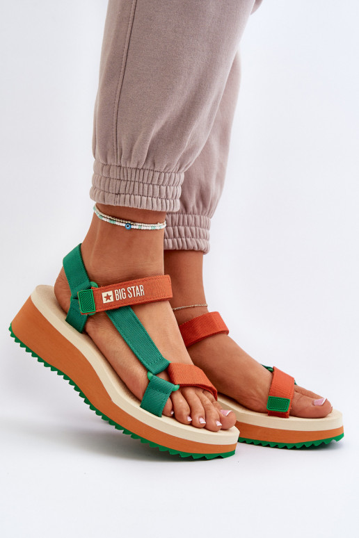 Sandalias de mujer con una plataforma I Koturnie Big Star NN274A053 verde-color naranja Sandalias de mujer con una plataforma I Koturnie Big Star NN274A053 verde-color naranja