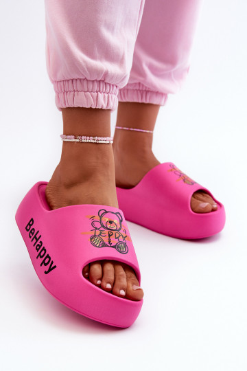 Zapatillas de mujer rosas en plataforma gruesa con osito