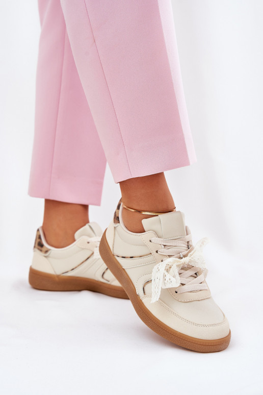 Zapatillas deportivas bajas de mujer con cordones y estampado de leopardo color arena Zielle