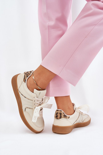 Zapatillas deportivas bajas de mujer con cordones y estampado de leopardo color arena Zielle 2