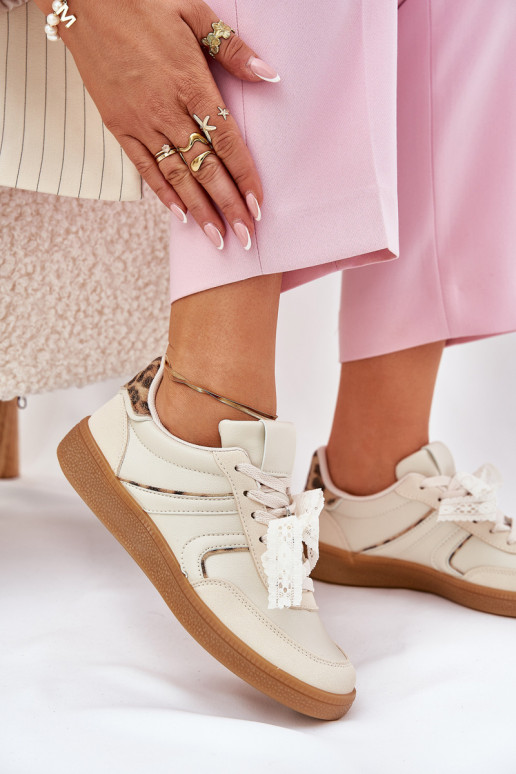 Zapatillas deportivas bajas de mujer con cordones y estampado de leopardo color arena Zielle