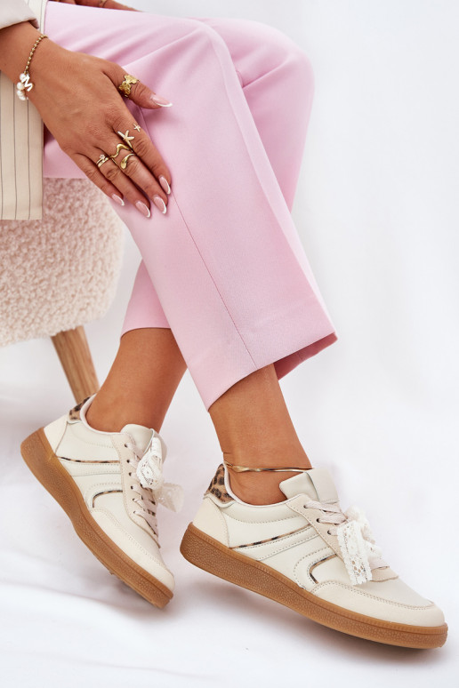 Zapatillas deportivas bajas de mujer con cordones y estampado de leopardo color arena Zielle