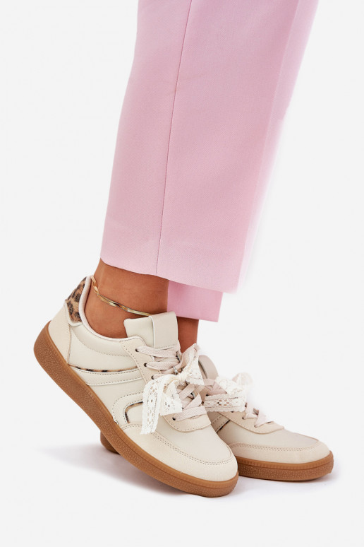 Zapatillas deportivas bajas de mujer con cordones y estampado de leopardo color arena Zielle