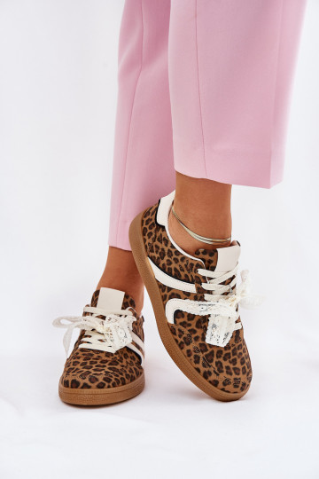 Zapatillas deportivas bajas de mujer con cordones y estampado de leopardo color marrón Zielle