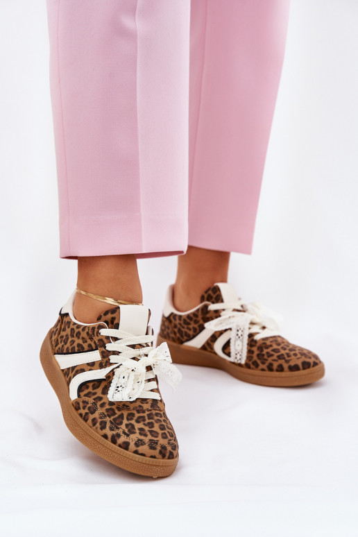 Zapatillas deportivas bajas de mujer con cordones y estampado de leopardo color marrón Zielle