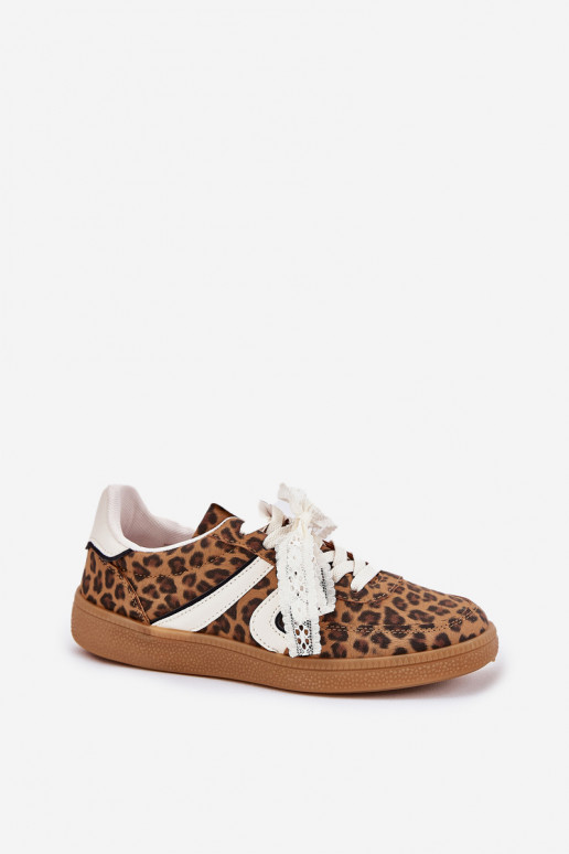 Zapatillas deportivas bajas de mujer con cordones y estampado de leopardo color marrón Zielle