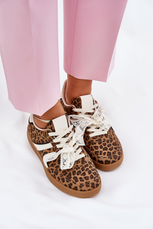 Zapatillas deportivas bajas de mujer con cordones y estampado de leopardo color marrón Zielle
