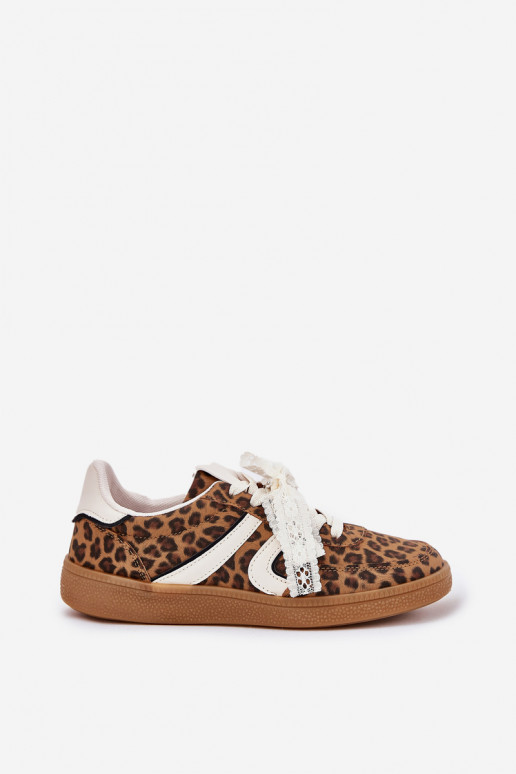 Zapatillas deportivas bajas de mujer con cordones y estampado de leopardo color marrón Zielle