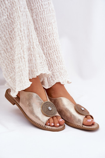 con brillo Sandalias de mujer Ozdobnym Detalem S.Barski KV51-012 color oro rosa