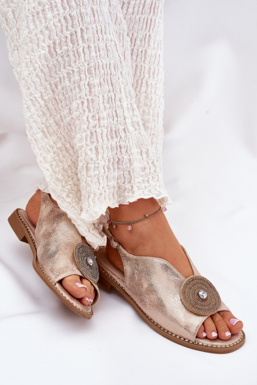 con brillo Sandalias de mujer Ozdobnym Detalem S.Barski KV51-012 color oro rosa