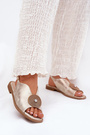 Sandalias brillantes doradas para mujer con detalle decorativo S.Barski KV51-012