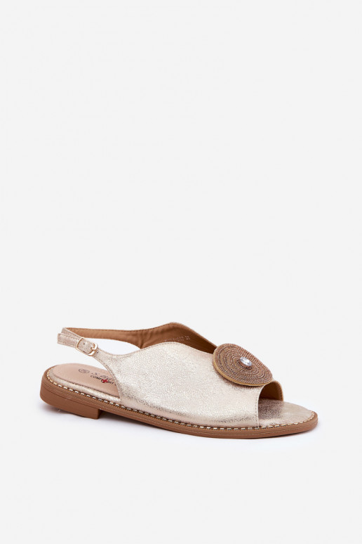 con brillo Sandalias de mujer Ozdobnym Detalem S.Barski KV51-012 color dorado con brillo Sandalias de mujer Ozdobnym Detalem S.Barski KV51-012 color dorado