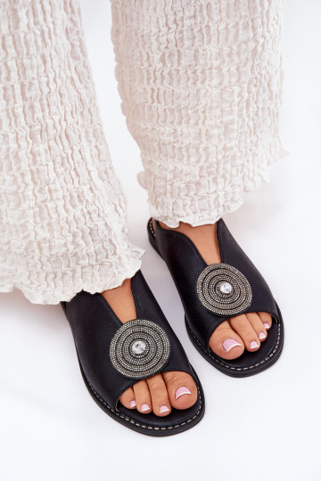 Sandalias brillantes negras para mujer con detalle decorativo S.Barski KV51-012